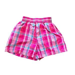 Vintage 90s Erika Madras Plaid Cotton Shorts Pink Aqua High Waist Size L